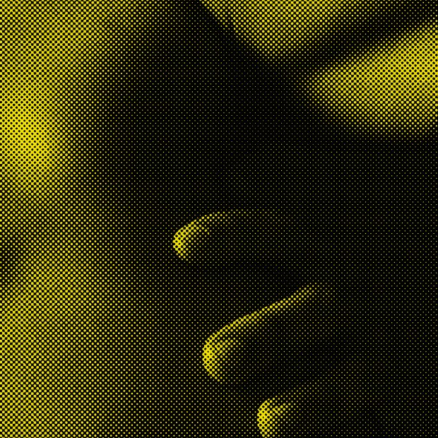 A close up of a hand on flesh under a yellow and grey filter.