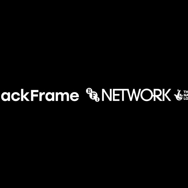 Black background with white text logos for BlackFrame, BFI Network, and The National Lottery side by side.