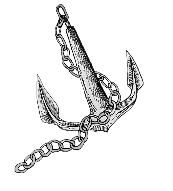 Drawing of an anchor with a chain attached.
