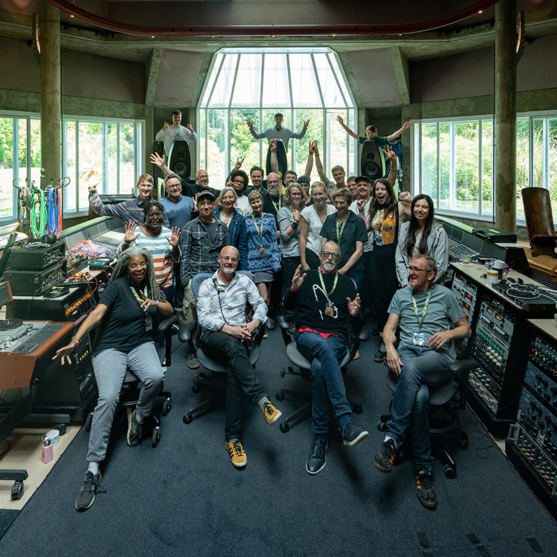 Group photo in the Real World Studios Big Room of all the staff and participants.