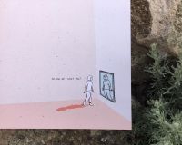 Image of a page of the graphic novel The Roles We Play - it's a pink page - with the image of a women looking into to a mirror with a speech bubble that says 'so how do I start this' '