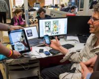 Tim Kindberg demonstrates 'nth screen' system, syncing film over multiple devices