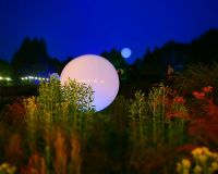 Image of a false moon in a garden after dark