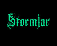 A black background with the word 'Stormjar' written in a green, gothic font