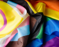 LGBTQIA flag on silky type material