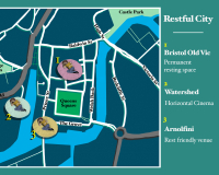 An image of the restful city map, showing rest points around the Bristol city centre. 