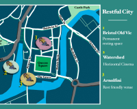 An image of the restful city map, showing rest points around the Bristol city centre.