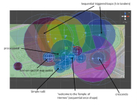 An image of a blueprint showing varius radii of sound stimulus to be triggered during an audio walk