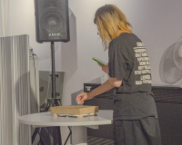 Pyka Workshop at Watershed, Person Playing with Pyka's Alternative Instruments
