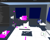 A screengrab of the Invisible Friend backend. The image shows various speakers across multiple locations in the image, with a dropdown menu of options in the top left corner. 