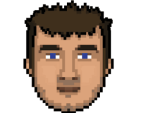A stylised, pixellated image of Tomas Rawlings, founder of Auroch Digital. The image depicts a while male with brown hair, blue eyes, and a friendly face.