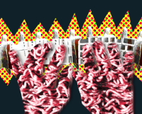 Digital collage of hands typing on a keyboard 