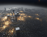 A digital render of the video work WrongMove. The image depicts a render of the city of London, with illuminated areas indicating places that are wheelchair accessible.  