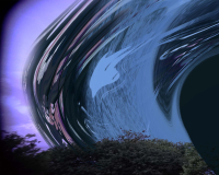 Image of a didgtally enhanced purple and black sky over vegetation