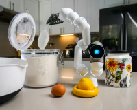 A robot arm in a kitchen, baking