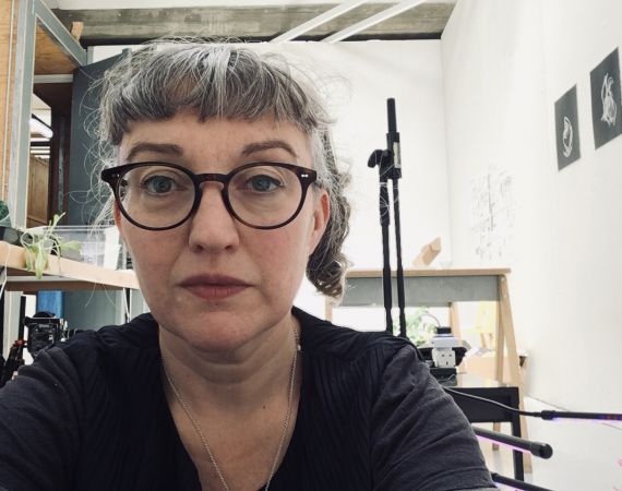 Image of Katy Connor in her artist studio at Spike Island in Bristol