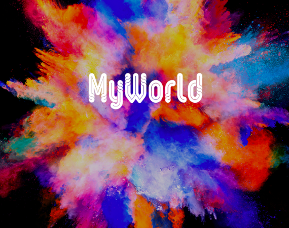 Colourful paint explosion with the words MyWorld in it