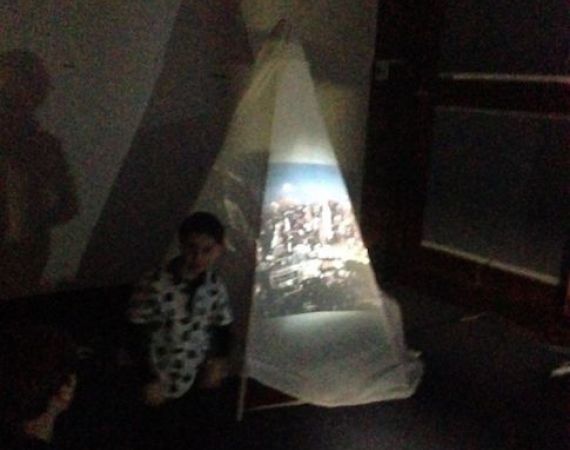Testing the Teleportation Tent in the meeting room