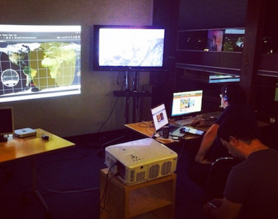 mission control in the meeting room for Pocket Spacecraft's launch