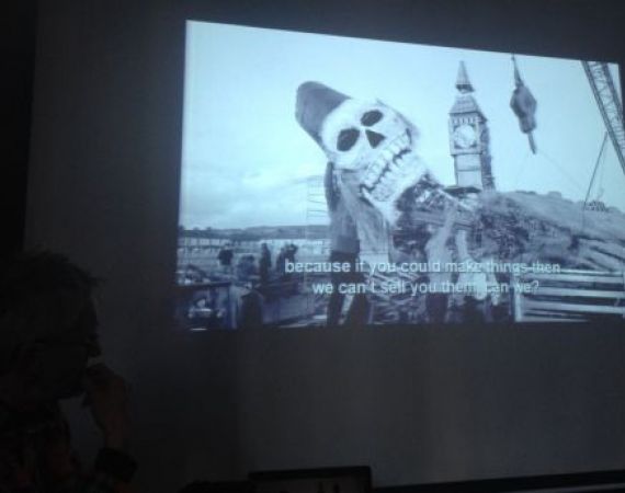 Daniel showing us one of his Talking Pictures - featuring the radical 'engineers of imagination', Welfare State International