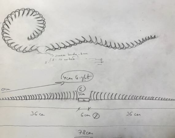 An image of robot dimensions drawn out in pencil