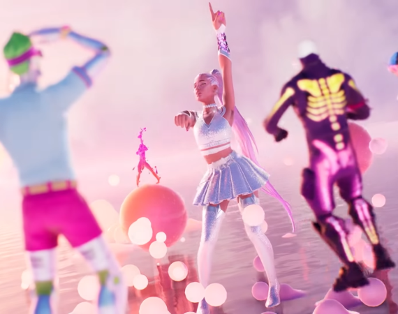 A virtual Ariana Grande hosts a concert for attendees in Fortnite.