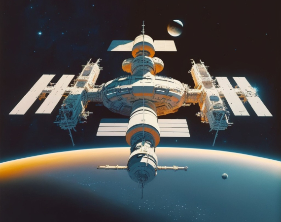 An AI Generated image of a satellite in orbit over a planet.