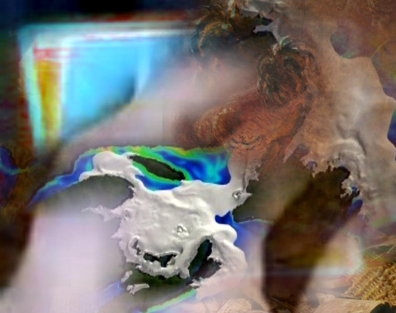 An abstract image of iridescent fluid, shapes and colours, somewhat bio-organic in texture.