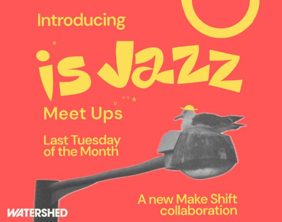 yellow text on a pink background that reads 'is jazz meet ups' last tuesday of every month