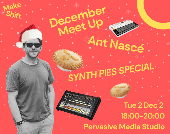 A coral background with Ant Nasce a white man in sunglasses with a santa's hat on.