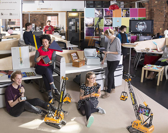 Photo of residents in the Pervasive Media Studio