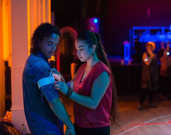 Photo by Paul Blakemore. Transference by Hellion Trace brought together dancers, robotics and fully reactive wearable LED bands. Photo by Paul Blakemore. Transference by Hellion Trace brought together dancers, robotics and fully reactive wearable LED bands.