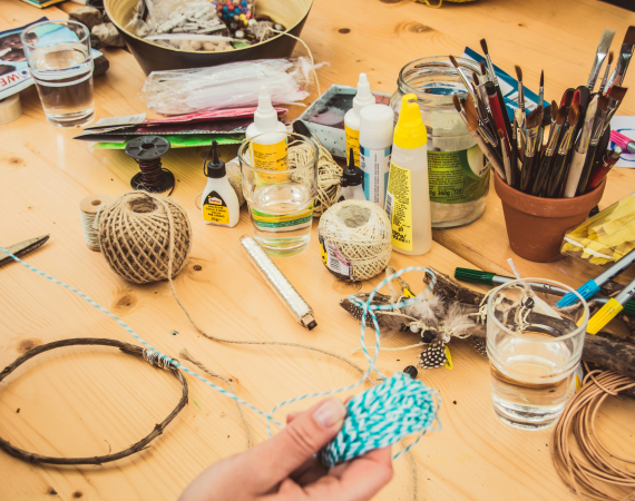 A table full of craft materials