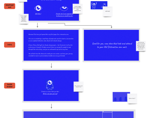 a blue and white story board for the zine