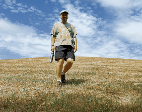 Gary-Martin walking down a hill.